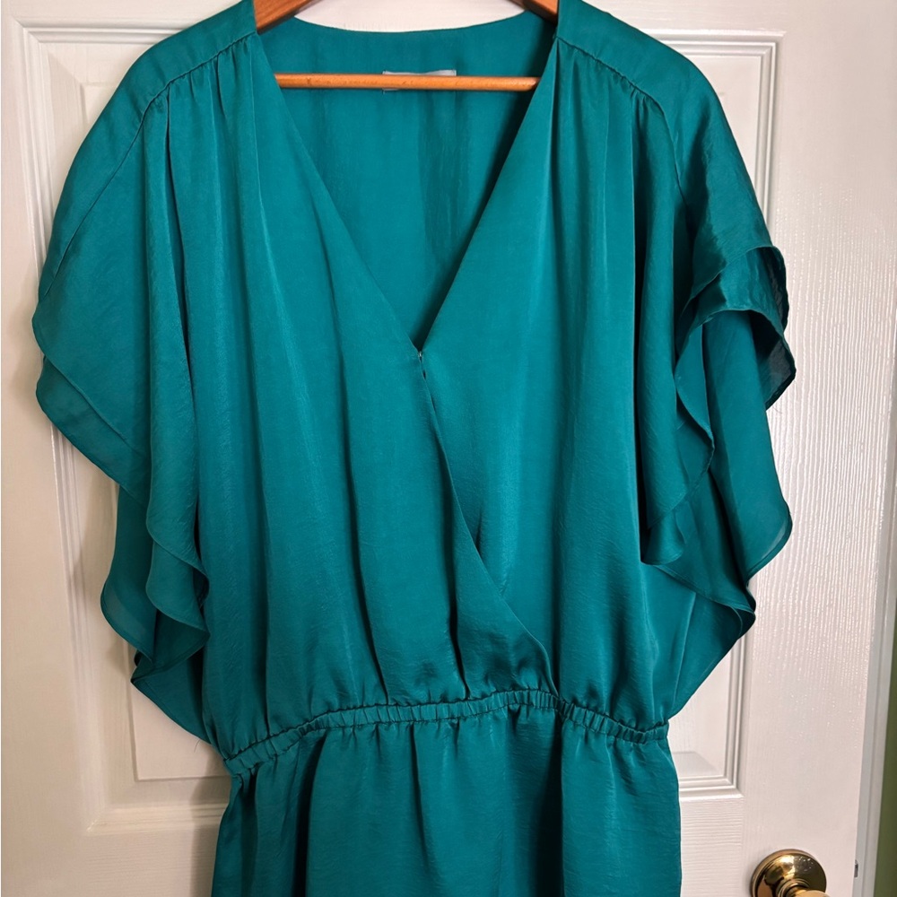 Teal V-Neck Flutter Sleeve Top - Women